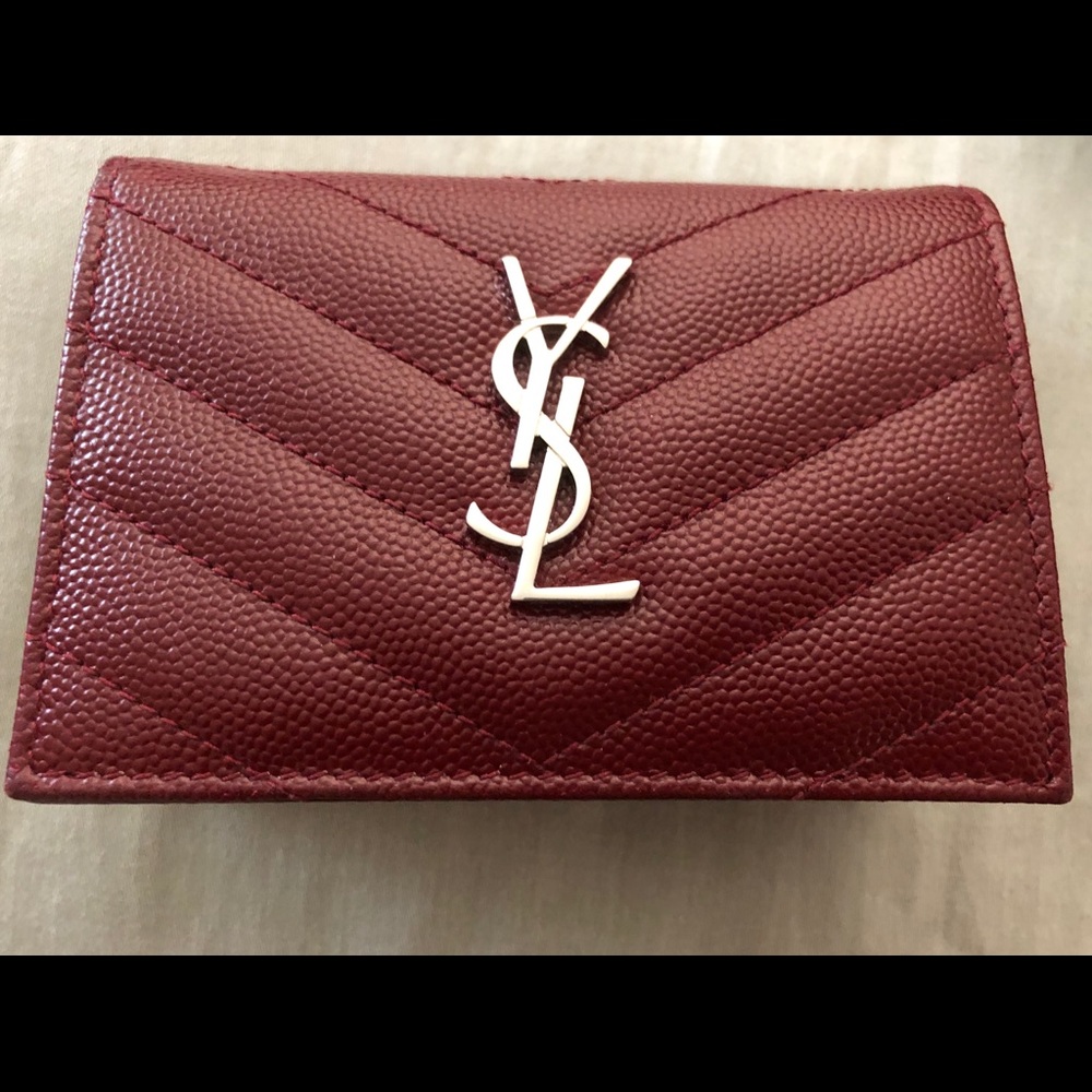 Saint Laurent Texture Leather Card Case Bordeaux